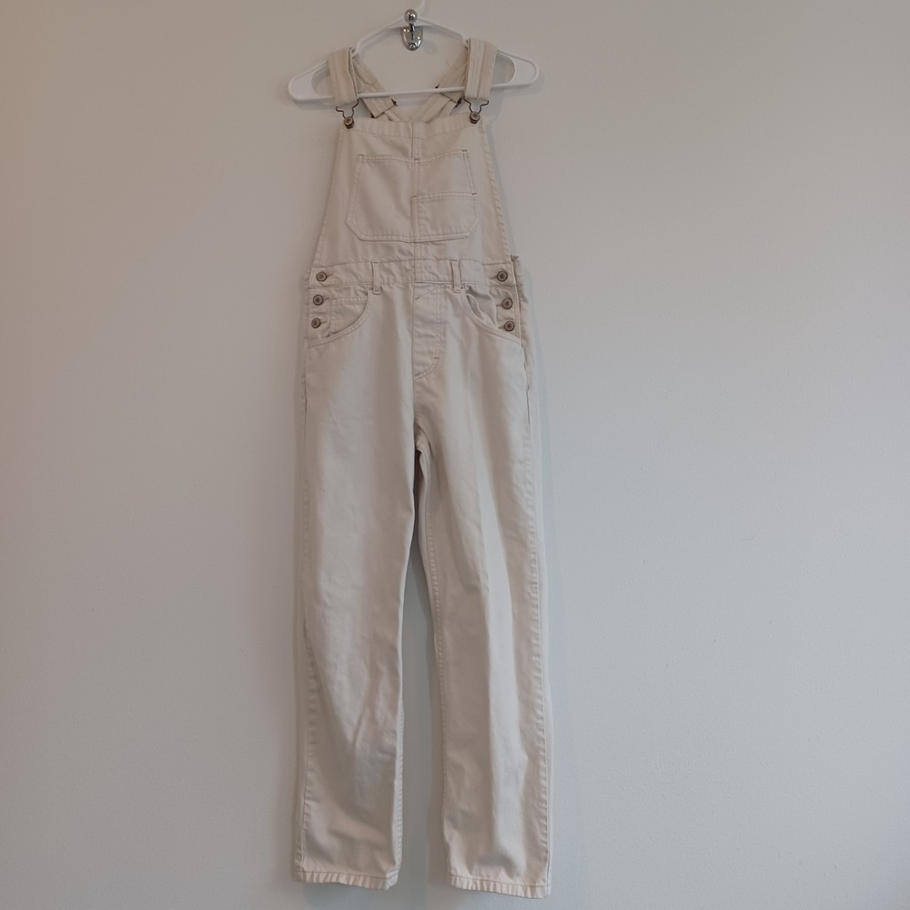 We the free Winter White Cream Ivory Denim Overalls Womens XS 28" Inseam - Picture 10 of 10